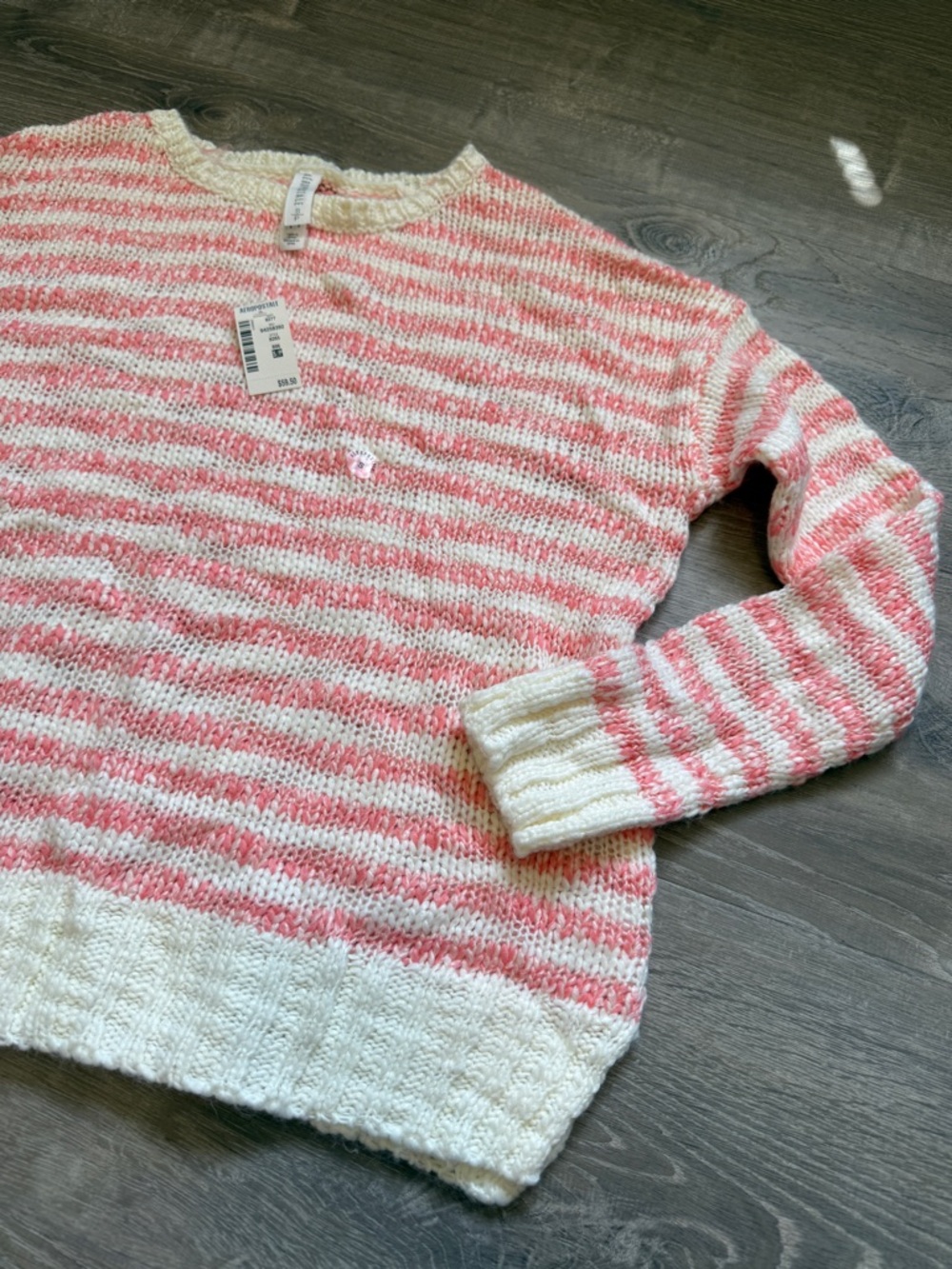 Aéropostale Cozy Striped Crewneck Sweater – Pink & White – Size S – NWT - Picture 5 of 9